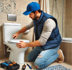 Man fixing the toilet - benefits of replacing the toilet